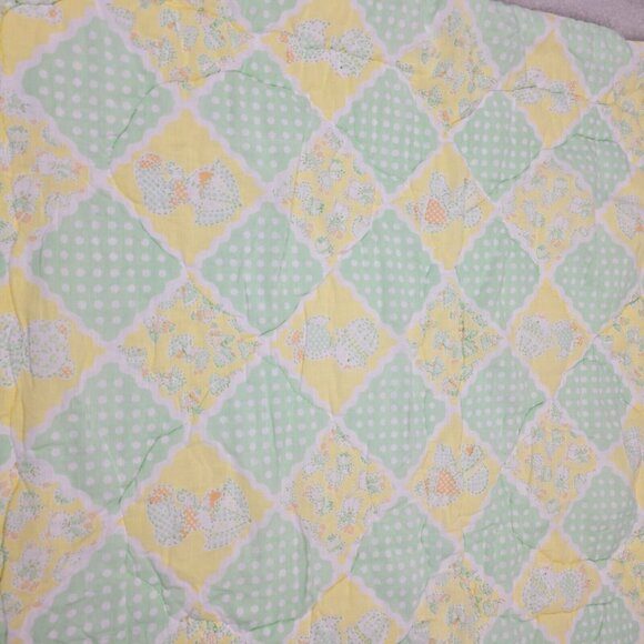 Vintage Baby Blanket Sleeping Bag Yellow Green Ducks Nursery Animal Theme Zip Up - Picture 4 of 11